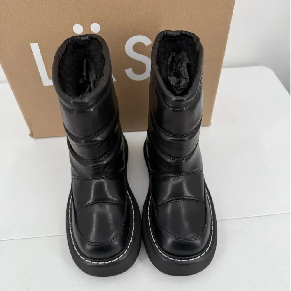 NEW LAST Fergie Leather Warm Lining Black Snow Boots Bootie Size EU 36
